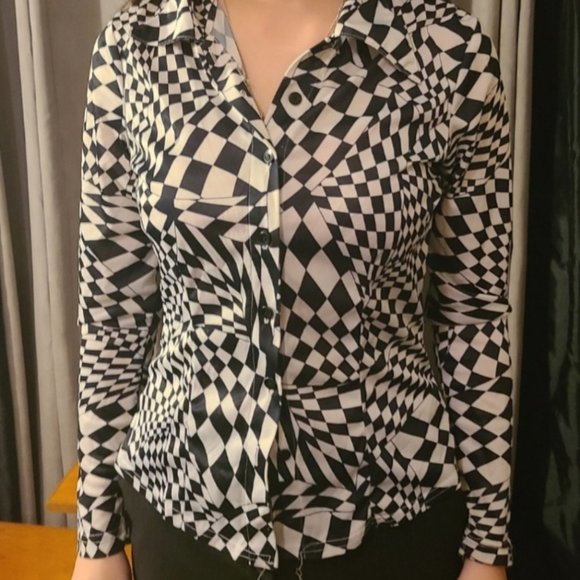 Retro Black and White Blouse - Picture 2 of 3